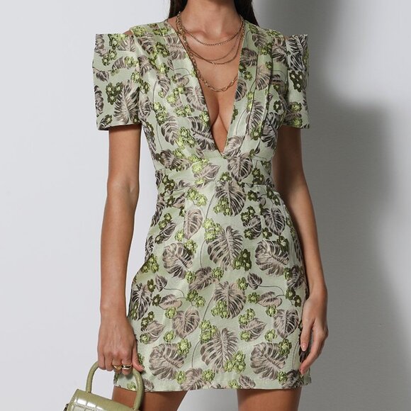 Runaway the Label Sookie Green Brocade Floral Dress - Size XS - Picture 1 of 8